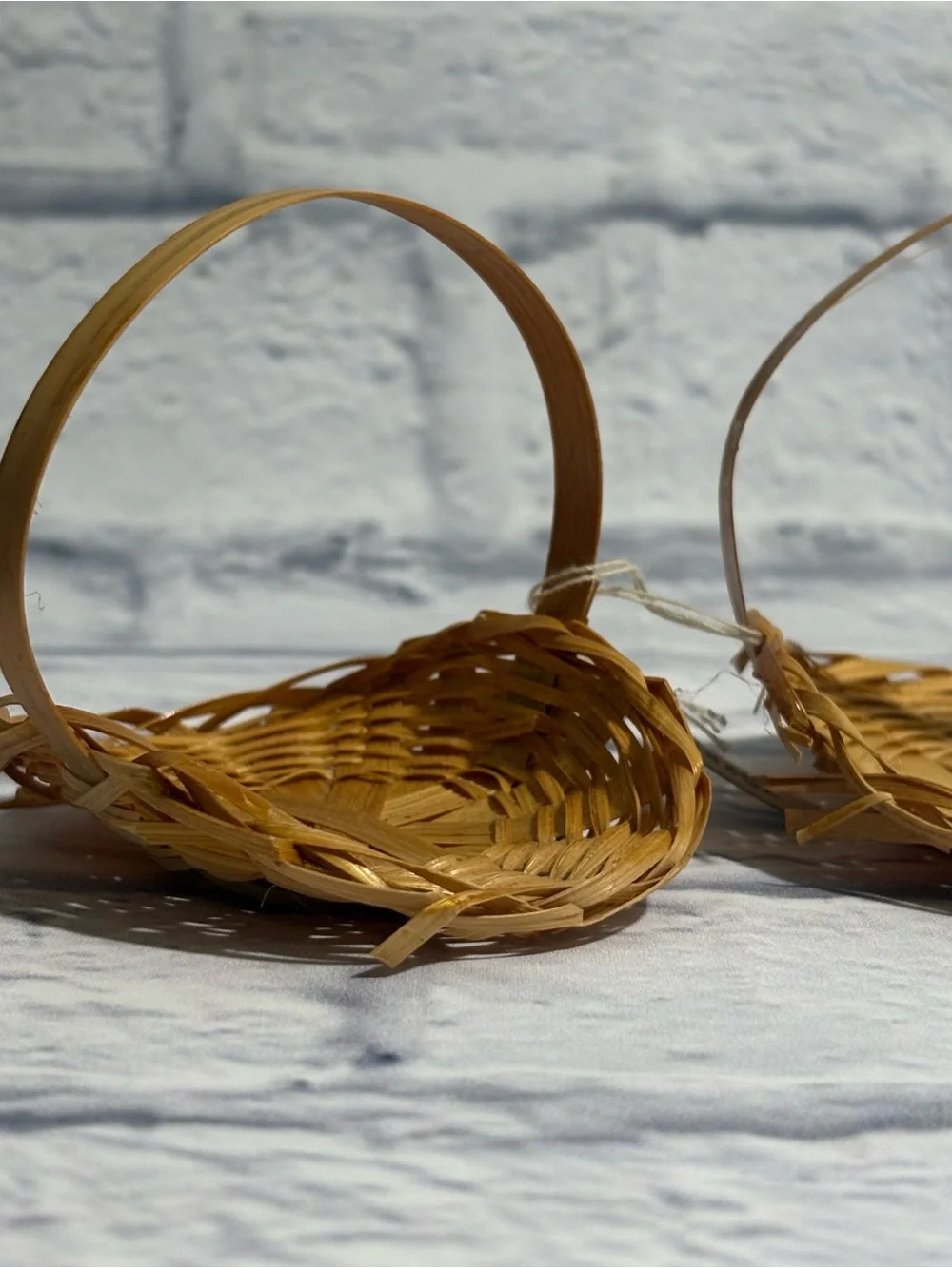 Vintage miniature woven wicker decorative hand baskets (set of 2)